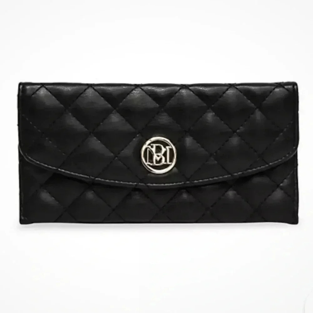 Badgley Mischka Diamond Quilting Cover Wallet - Black Vegan Leather NWT